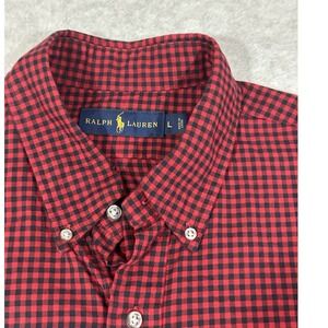 Ralph Lauren Button Down Mens Large Red Black Gingham Check Cotton Excellent
